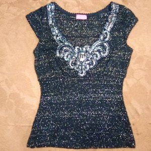 Elegant Knit Shirt with Gold Sequins and Metallic Thread